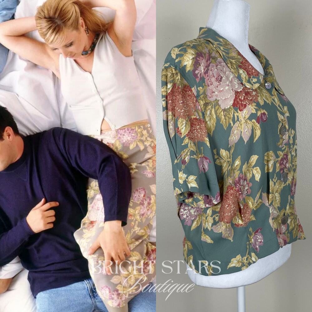 Rare Green Floral Top ALT ASO Phoebe Buffay Friends VTG 90s Made in USA - Picture 4 of 9